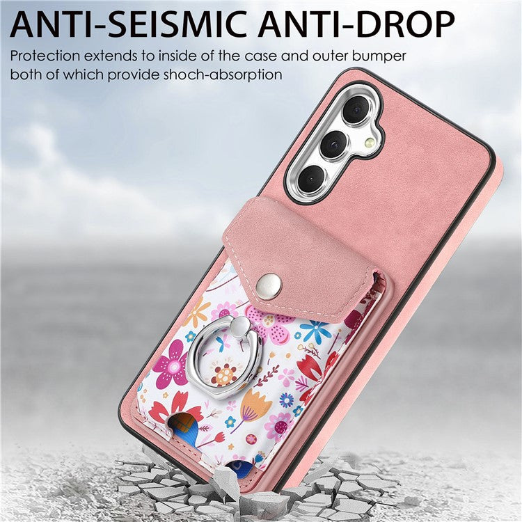 E3 For Samsung Galaxy A15 4G / 5G Magnetic Phone Case Card Bag Leather+TPU Cover - Pink