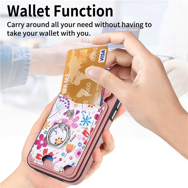 E3 For Samsung Galaxy A15 4G / 5G Magnetic Phone Case Card Bag Leather+TPU Cover - Pink