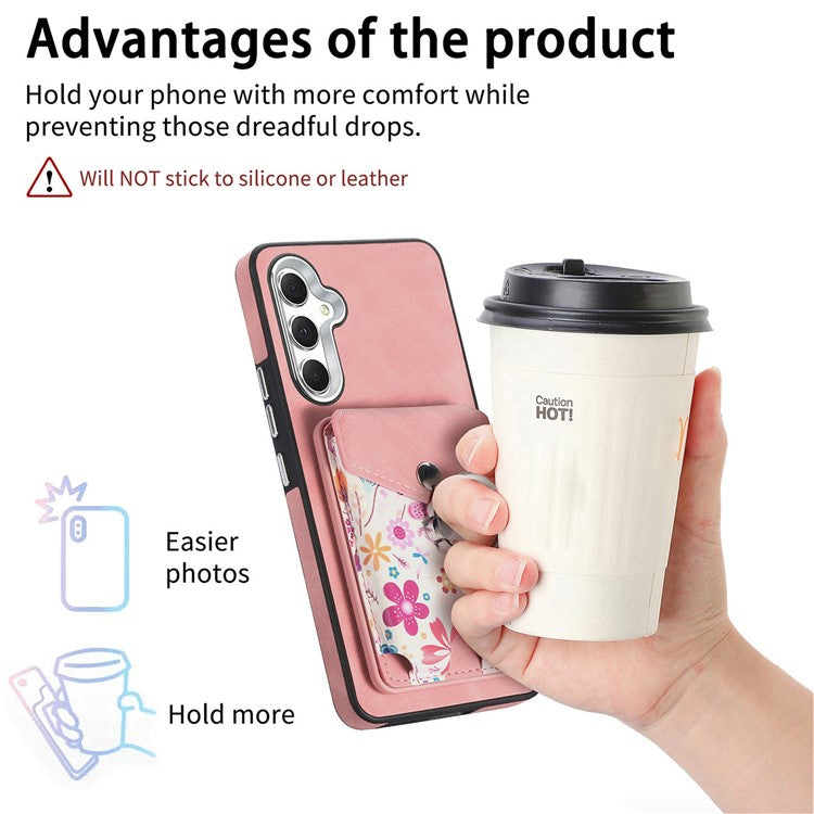 E3 For Samsung Galaxy A15 4G / 5G Magnetic Phone Case Card Bag Leather+TPU Cover - Pink