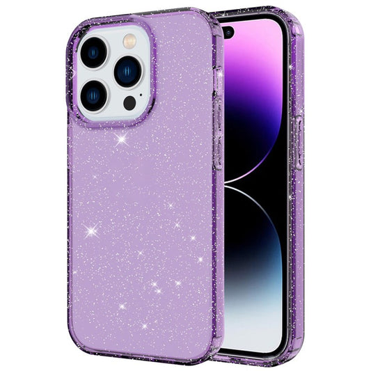 GW18 For iPhone 14 Pro Max Glitter Powder Transparent TPU Case Anti-Scratch Anti-drop Phone Back Cover - Transparent Purple
