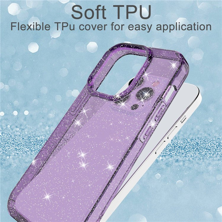 GW18 For iPhone 14 Pro Max Glitter Powder Transparent TPU Case Anti-Scratch Anti-drop Phone Back Cover - Transparent Purple