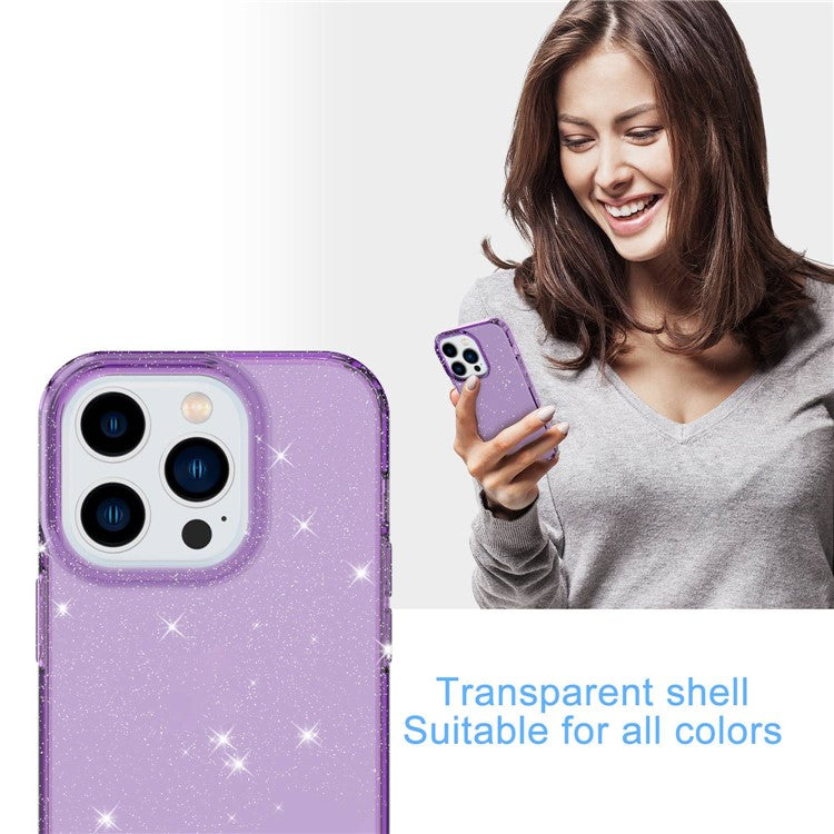 GW18 For iPhone 14 Pro Max Glitter Powder Transparent TPU Case Anti-Scratch Anti-drop Phone Back Cover - Transparent Purple