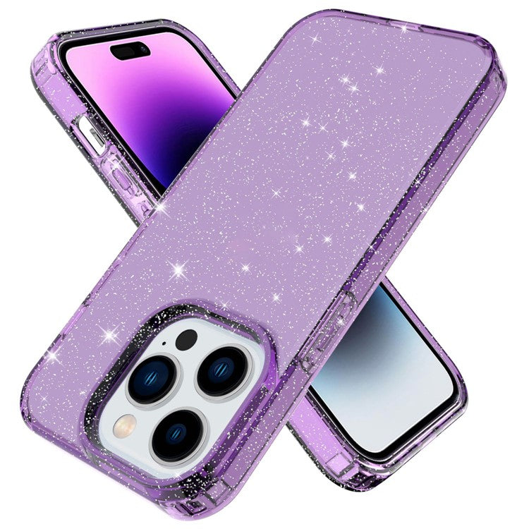 GW18 For iPhone 14 Pro Max Glitter Powder Transparent TPU Case Anti-Scratch Anti-drop Phone Back Cover - Transparent Purple