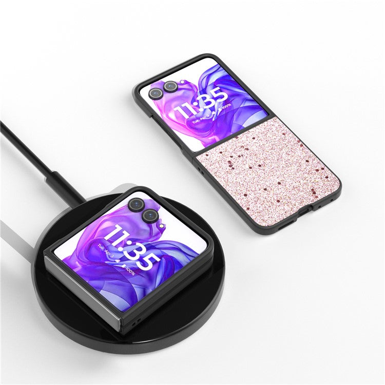 ABEEL For Motorola Razr 60 / Razr 50 5G Case Glitter PU Leather+PC Phone Cover - Pink