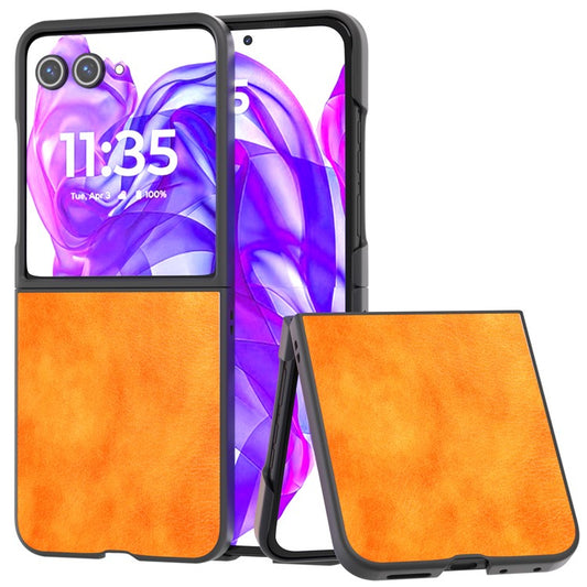 ABEEL For Motorola Razr 50 Ultra 5G Case Litchi Texture PU Leather+PC Phone Cover - Orange