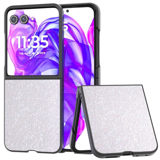 ABEEL For Motorola Razr 50 Ultra 5G Case Glitter PU Covered PC Phone Shell - White