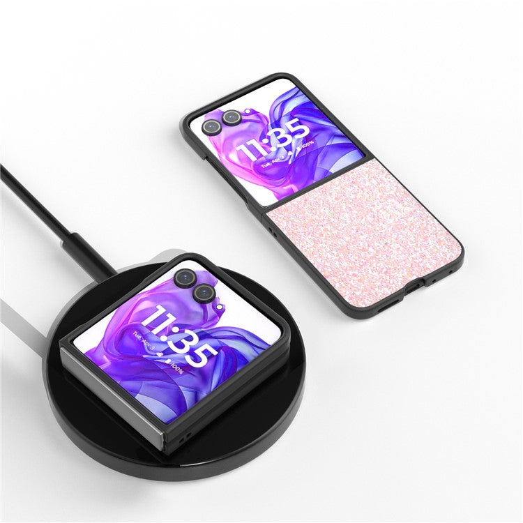 ABEEL For Motorola Razr 50 Ultra 5G Case Glitter PU Covered PC Phone Shell - Pink