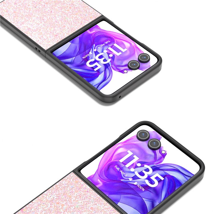 ABEEL For Motorola Razr 50 Ultra 5G Case Glitter PU Covered PC Phone Shell - Pink