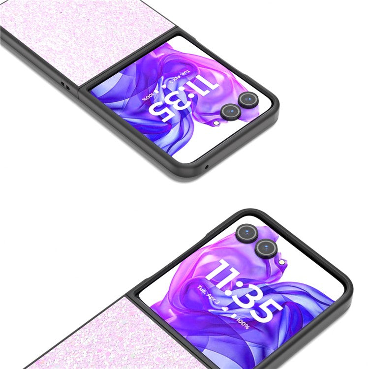 ABEEL For Motorola Razr 50 Ultra 5G Case Glitter PU Covered PC Phone Shell - Light Pink