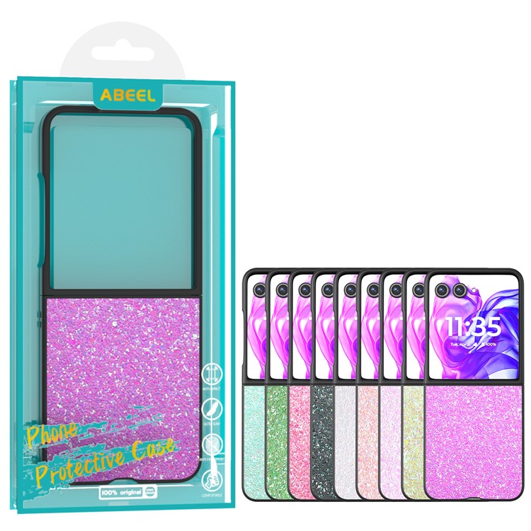 ABEEL For Motorola Razr 50 Ultra 5G Case Glitter PU Covered PC Phone Shell - Light Pink