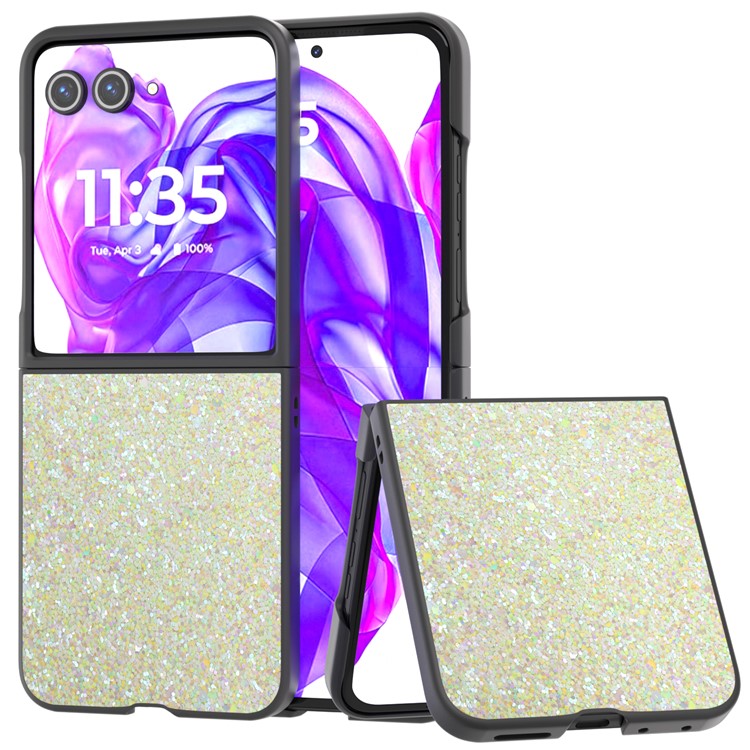 ABEEL For Motorola Razr 50 Ultra 5G Case Glitter PU Covered PC Phone Shell - Amber
