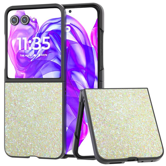 ABEEL For Motorola Razr 50 Ultra 5G Case Glitter PU Covered PC Phone Shell - Amber