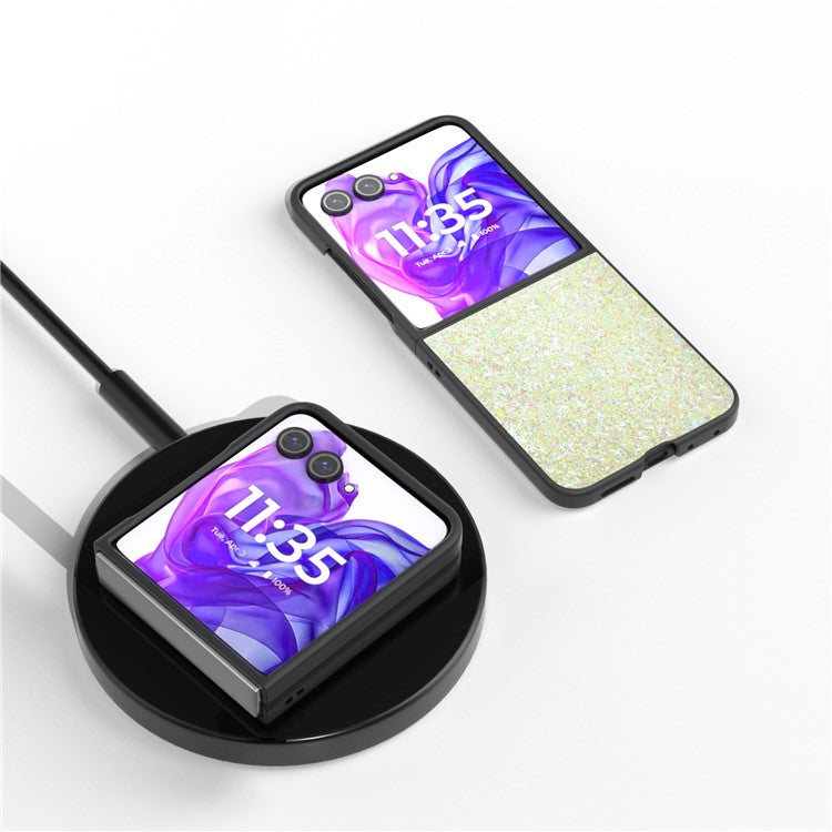 ABEEL For Motorola Razr 50 Ultra 5G Case Glitter PU Covered PC Phone Shell - Amber