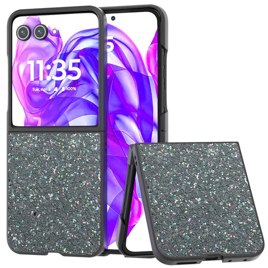 ABEEL For Motorola Razr 50 Ultra 5G Case Glitter PU Covered PC Phone Shell - Rock Green