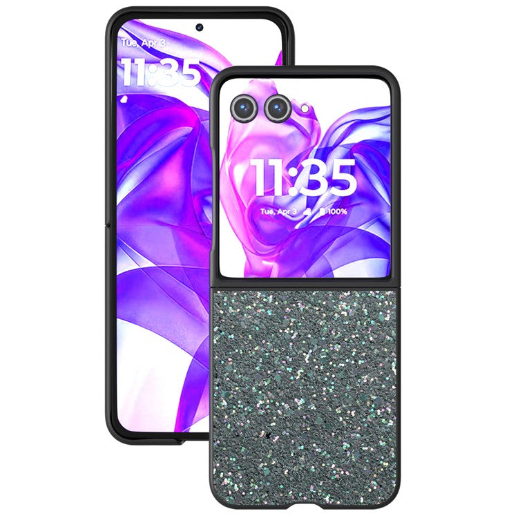 ABEEL For Motorola Razr 50 Ultra 5G Case Glitter PU Covered PC Phone Shell - Rock Green