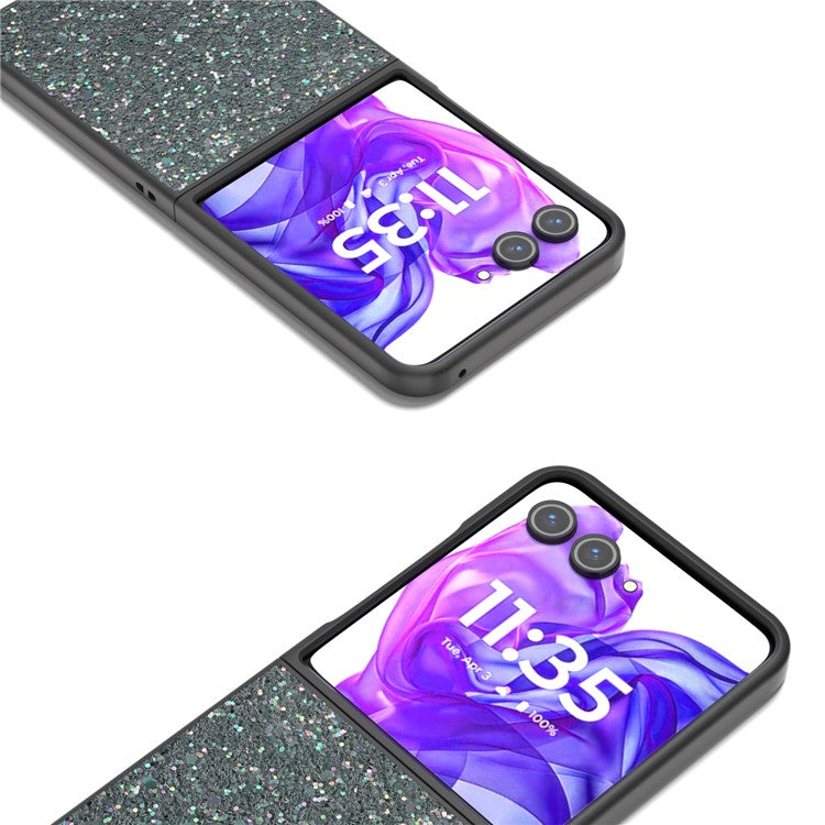 ABEEL For Motorola Razr 50 Ultra 5G Case Glitter PU Covered PC Phone Shell - Rock Green