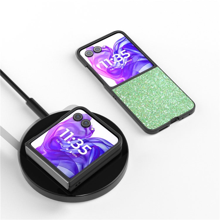ABEEL For Motorola Razr 50 Ultra 5G Case Glitter PU Covered PC Phone Shell - Lawn Green