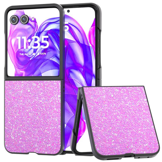 ABEEL For Motorola Razr 50 Ultra 5G Case Glitter PU Covered PC Phone Shell - Rose