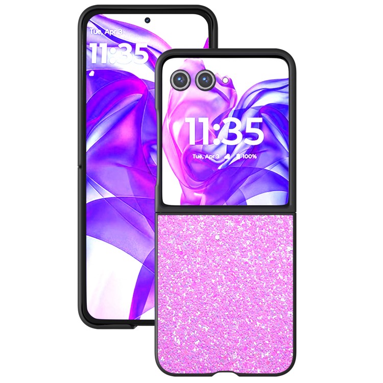 ABEEL For Motorola Razr 50 Ultra 5G Case Glitter PU Covered PC Phone Shell - Rose