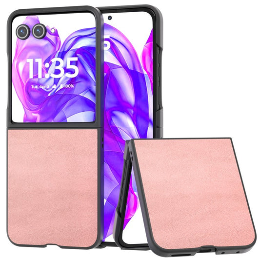 ABEEL For Motorola Razr 50 Ultra 5G Case Cowhide Texture Anti-Drop PU+PC Phone Cover - Pink