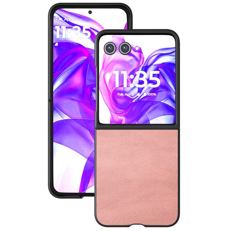 ABEEL For Motorola Razr 50 Ultra 5G Case Cowhide Texture Anti-Drop PU+PC Phone Cover - Pink