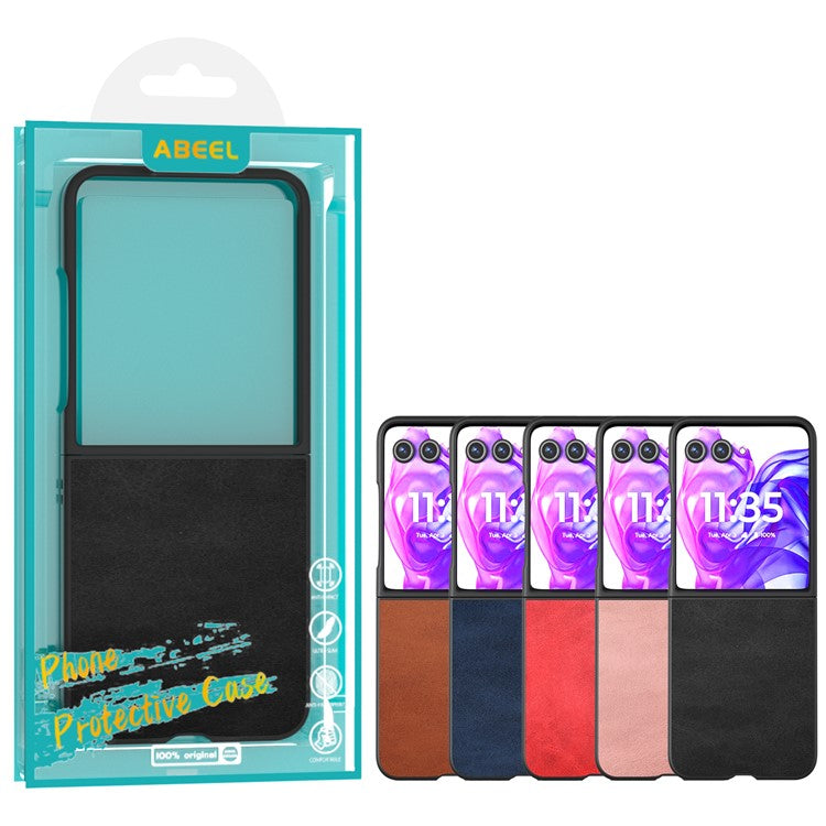 ABEEL For Motorola Razr 50 Ultra 5G Case Cowhide Texture Anti-Drop PU+PC Phone Cover - Pink