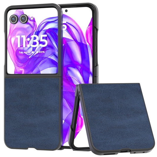 ABEEL For Motorola Razr 50 Ultra 5G Case Cowhide Texture Anti-Drop PU+PC Phone Cover - Blue