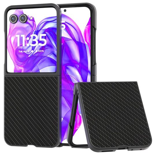 ABEEL For Motorola Razr 50 Ultra 5G Phone Case Carbon Fiber Texture PU+PC Cover - Black