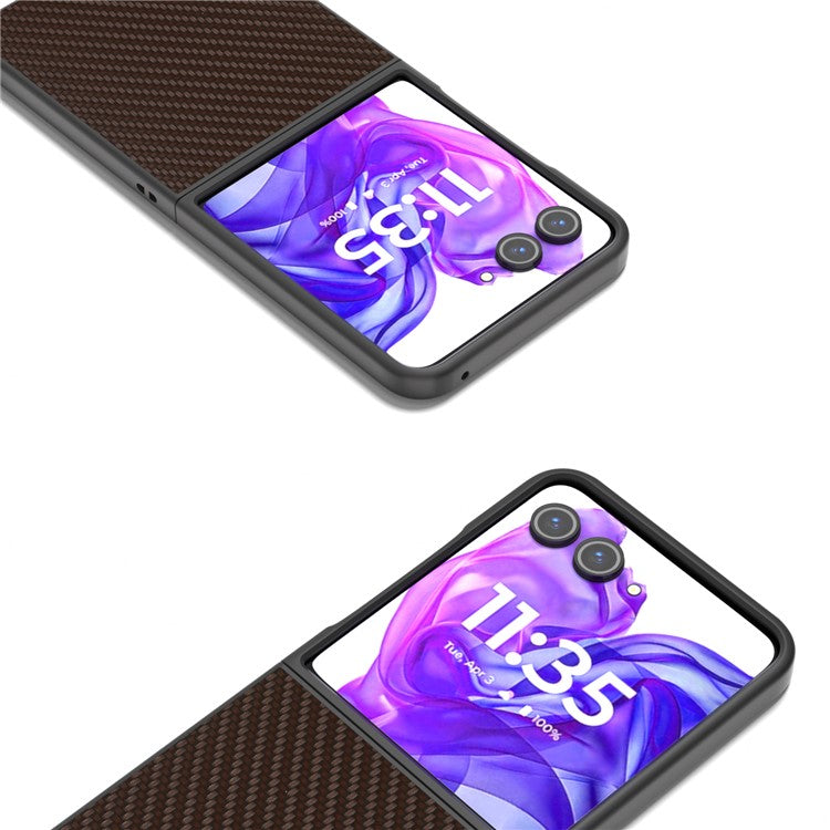 ABEEL For Motorola Razr 50 Ultra 5G Phone Case Carbon Fiber Texture PU+PC Cover - Brown