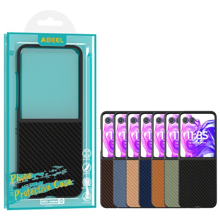 ABEEL For Motorola Razr 50 Ultra 5G Phone Case Carbon Fiber Texture PU+PC Cover - Brown
