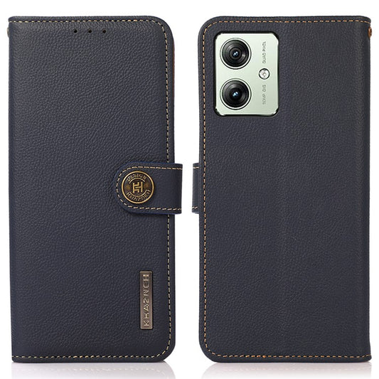 KHAZNEH For Motorola Moto G64 5G Case Genuine Cow Leather Wallet Phone Cover - Blue