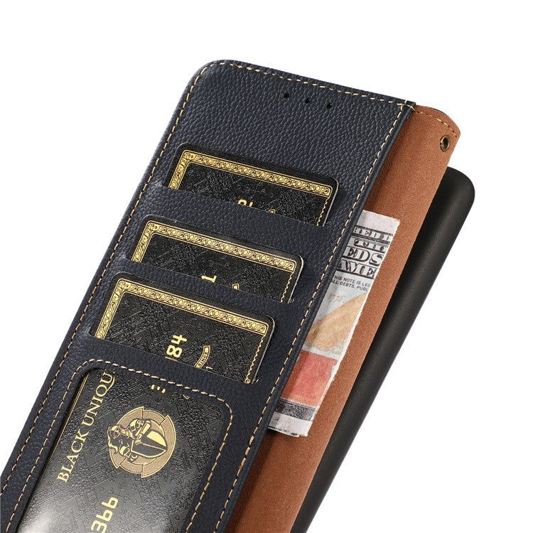 KHAZNEH For Motorola Moto G64 5G Case Genuine Cow Leather Wallet Phone Cover - Blue