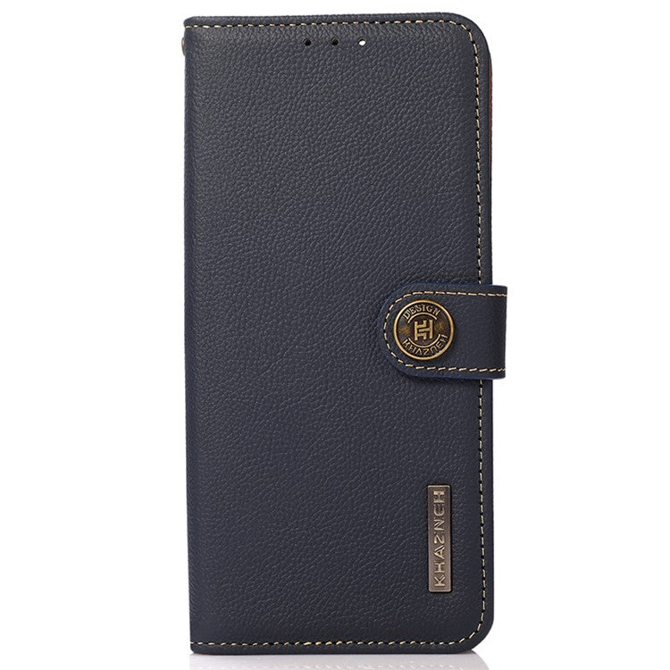 KHAZNEH For Motorola Moto G64 5G Case Genuine Cow Leather Wallet Phone Cover - Blue