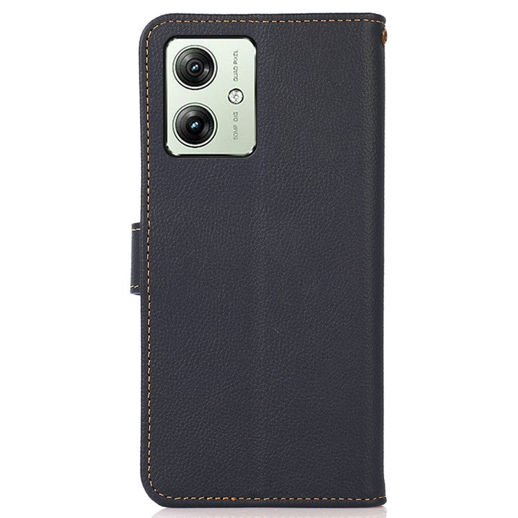 KHAZNEH For Motorola Moto G64 5G Case Genuine Cow Leather Wallet Phone Cover - Blue