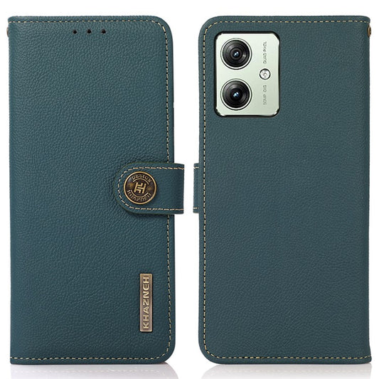 KHAZNEH For Motorola Moto G64 5G Case Genuine Cow Leather Wallet Phone Cover - Green
