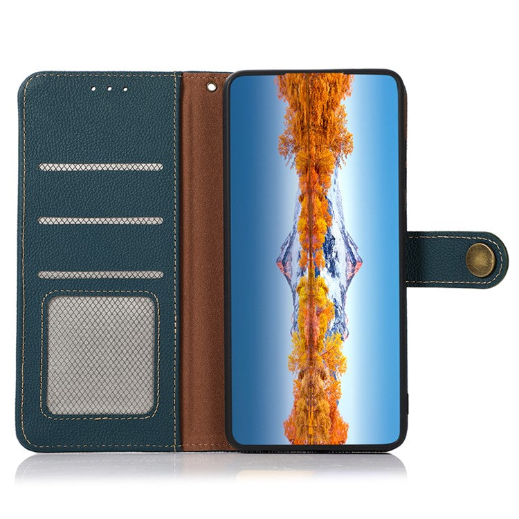 KHAZNEH For Motorola Moto G64 5G Case Genuine Cow Leather Wallet Phone Cover - Green