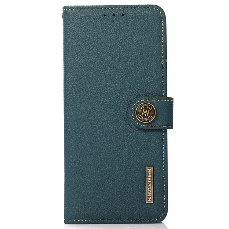 KHAZNEH For Motorola Moto G64 5G Case Genuine Cow Leather Wallet Phone Cover - Green
