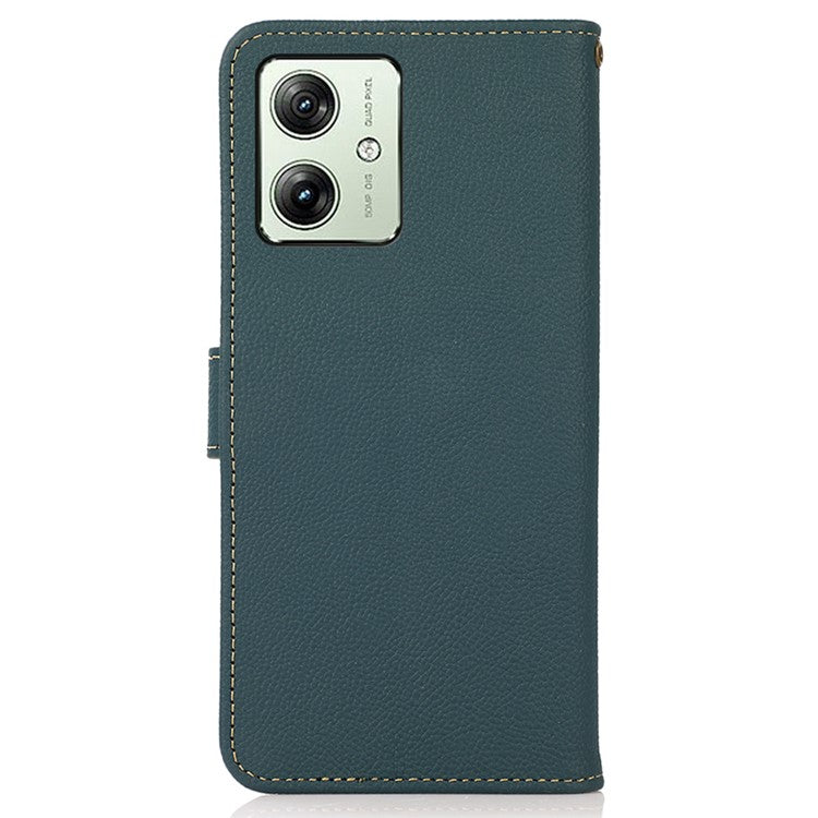 KHAZNEH For Motorola Moto G64 5G Case Genuine Cow Leather Wallet Phone Cover - Green