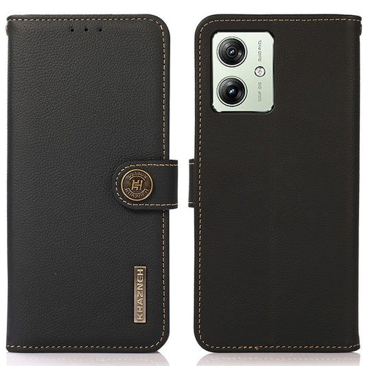 KHAZNEH For Motorola Moto G64 5G Case Genuine Cow Leather Wallet Phone Cover - Black