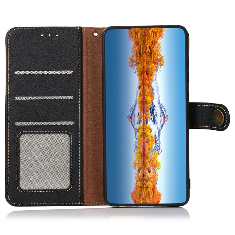 KHAZNEH For Motorola Moto G64 5G Case Genuine Cow Leather Wallet Phone Cover - Black