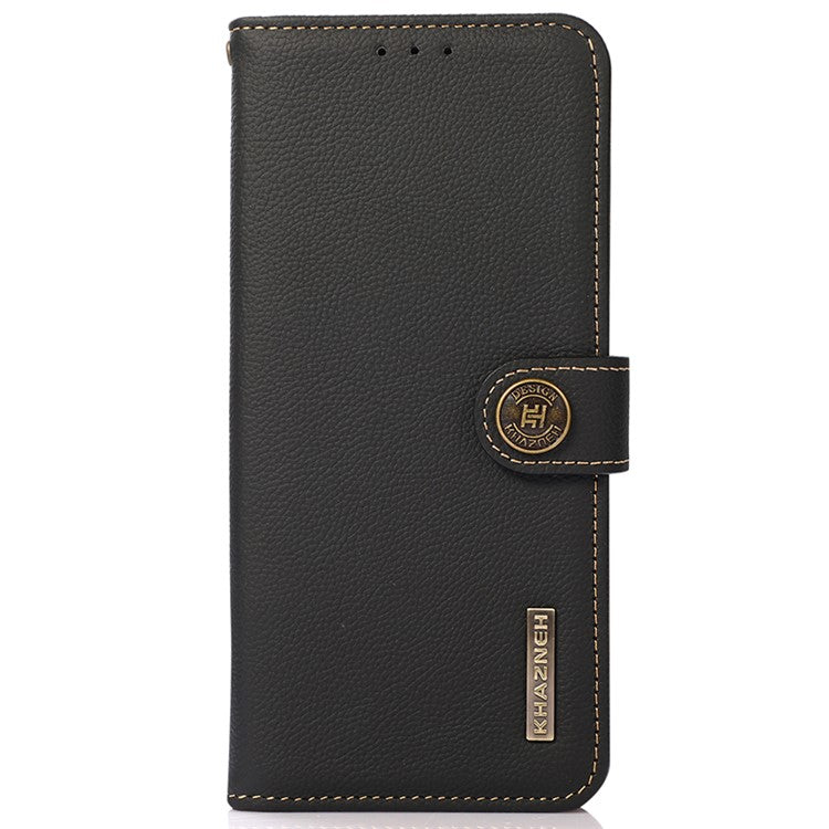 KHAZNEH For Motorola Moto G64 5G Case Genuine Cow Leather Wallet Phone Cover - Black