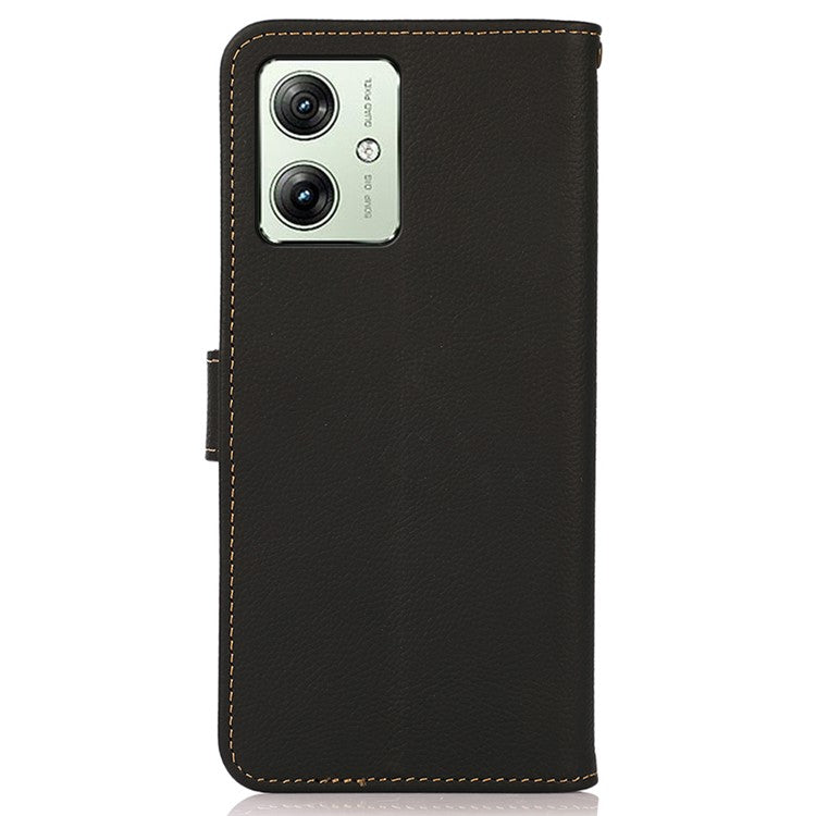 KHAZNEH For Motorola Moto G64 5G Case Genuine Cow Leather Wallet Phone Cover - Black