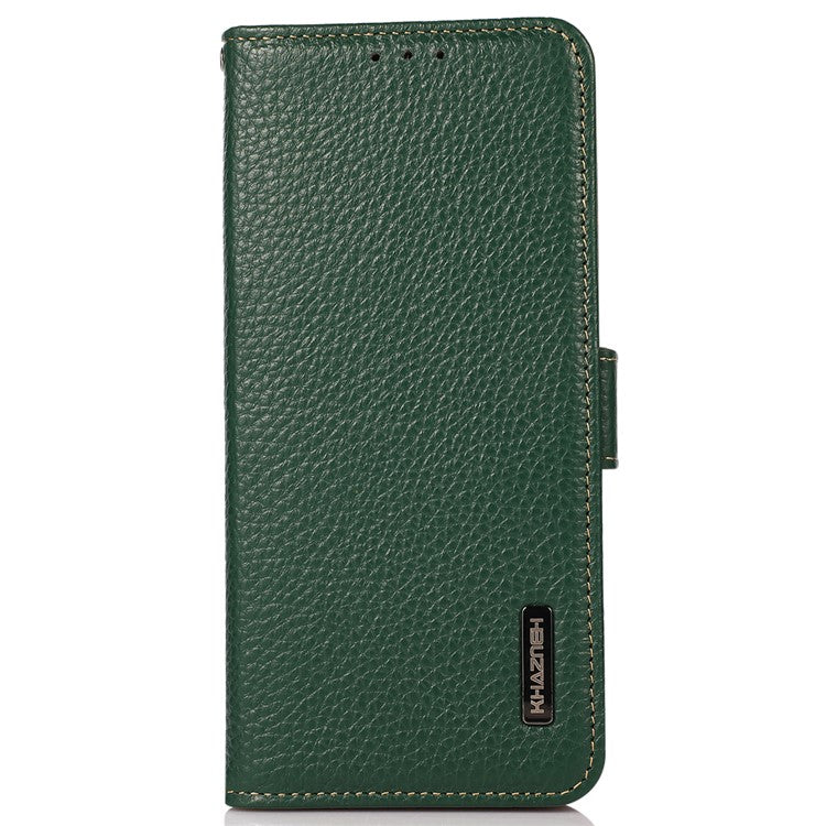 KHAZNEH For Motorola Moto G64 5G Phone Case RFID Blocking Genuine Cow Leather Flip Cover - Green