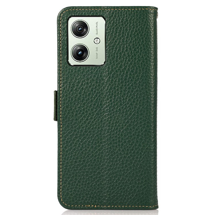 KHAZNEH For Motorola Moto G64 5G Phone Case RFID Blocking Genuine Cow Leather Flip Cover - Green