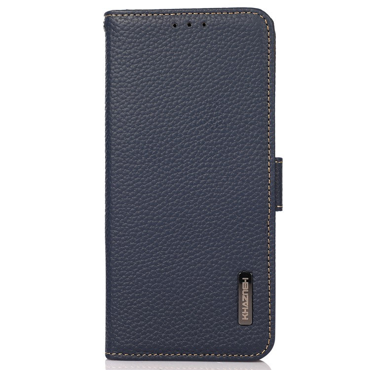 KHAZNEH For Motorola Moto G64 5G Phone Case RFID Blocking Genuine Cow Leather Flip Cover - Blue