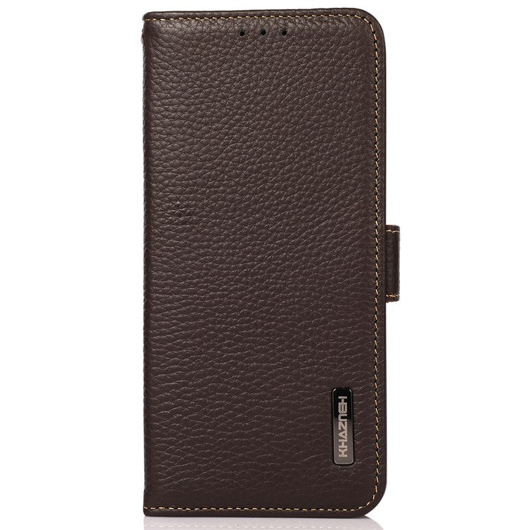 KHAZNEH For Motorola Moto G64 5G Phone Case RFID Blocking Genuine Cow Leather Flip Cover - Brown