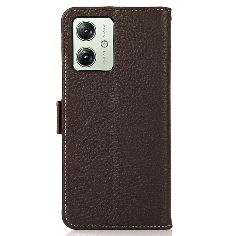 KHAZNEH For Motorola Moto G64 5G Phone Case RFID Blocking Genuine Cow Leather Flip Cover - Brown