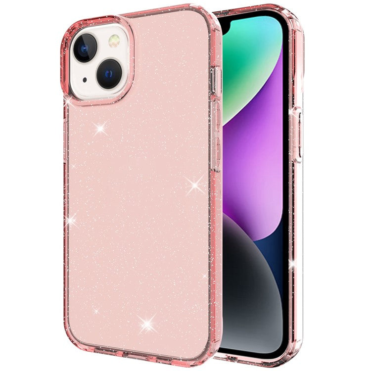 GW18 For iPhone 14 Plus Glitter Powder Design Clear TPU Case Phone Drop-proof Back Cover - Transparent Pink