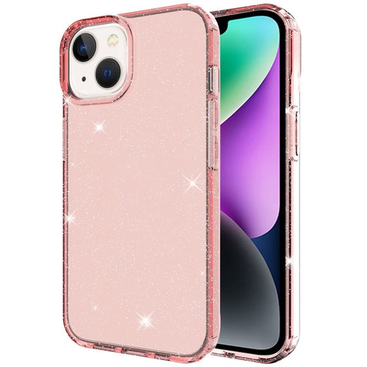 GW18 For iPhone 14 Plus Glitter Powder Design Clear TPU Case Phone Drop-proof Back Cover - Transparent Pink