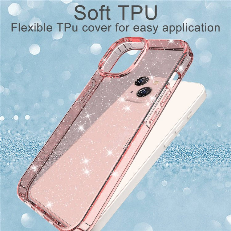 GW18 For iPhone 14 Plus Glitter Powder Design Clear TPU Case Phone Drop-proof Back Cover - Transparent Pink